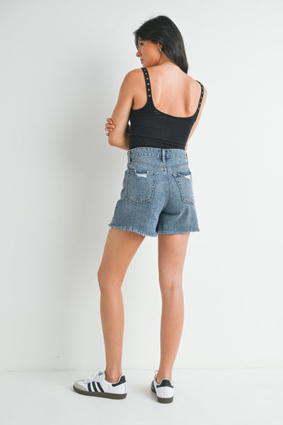 Denim Short Holgado Distressed