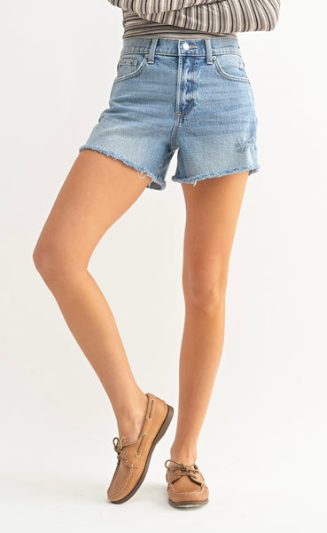 Stretch Denim Distressed Shorts