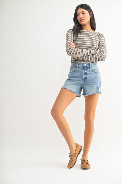 Stretch Denim Distressed Shorts