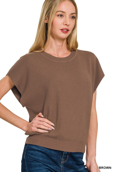 Knit Top Manga Corta Cuello Redondo