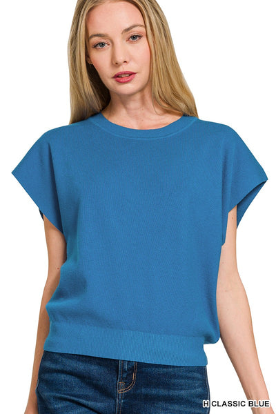 Knit Top Manga Corta Cuello Redondo