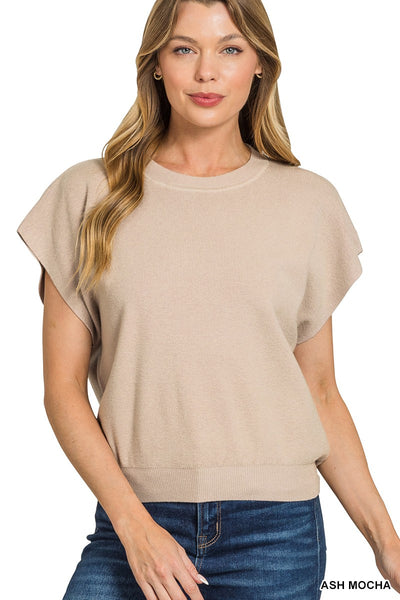 Knit Top Manga Corta Cuello Redondo