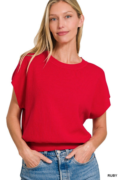 Knit Top Manga Corta Cuello Redondo