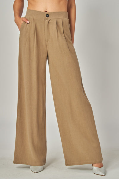 Pantalón Efecto Lino Tiro Alto Pierna Ancha