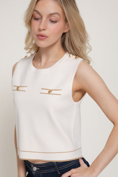 Knit Top sin Mangas con Botones
