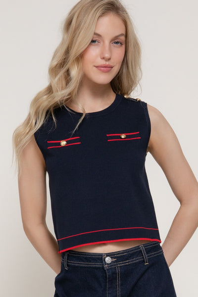 Knit Top sin Mangas con Botones