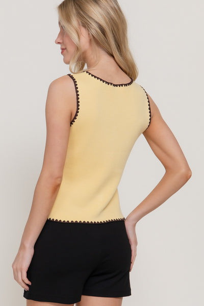 Knit Vest sin Mangas con Bordado Escote Redondo