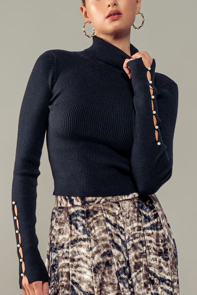 Pearls Arm CutOut Knit Sweater Top