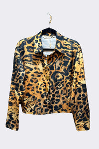 Satin Feel Leopard Print Long Sleeve Blouse