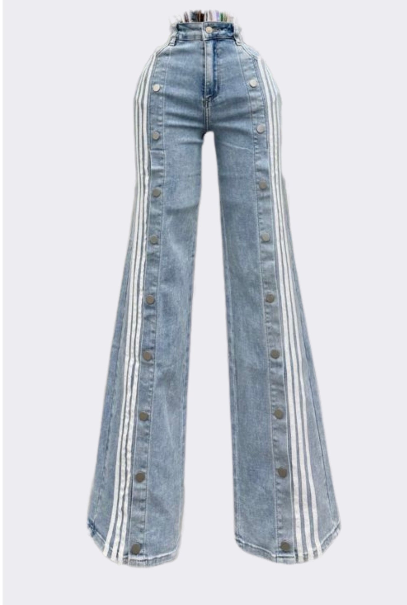 Buttons Track Wide Leg Denim Jeans