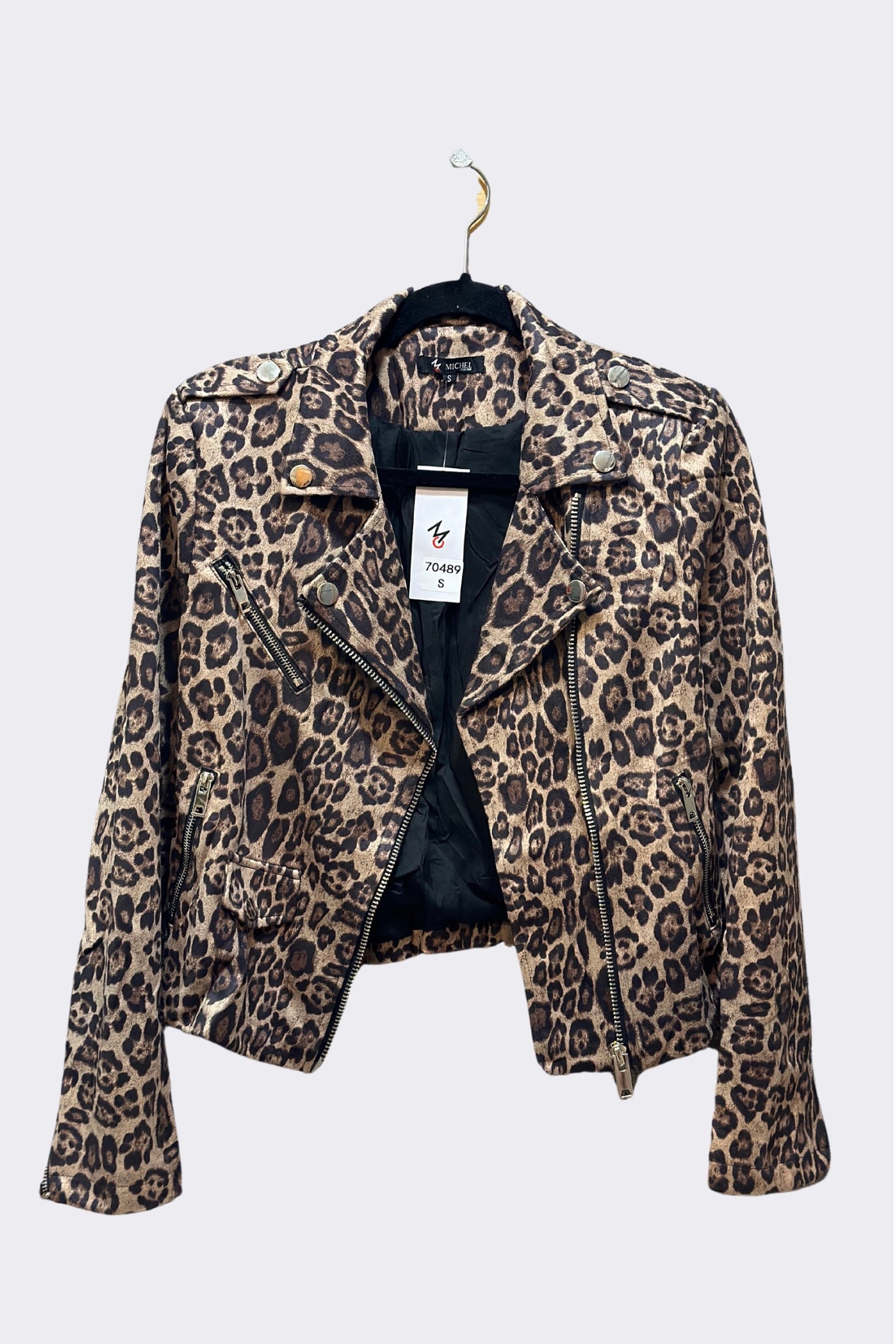 Suede Leopard Print Zip Up Jacket