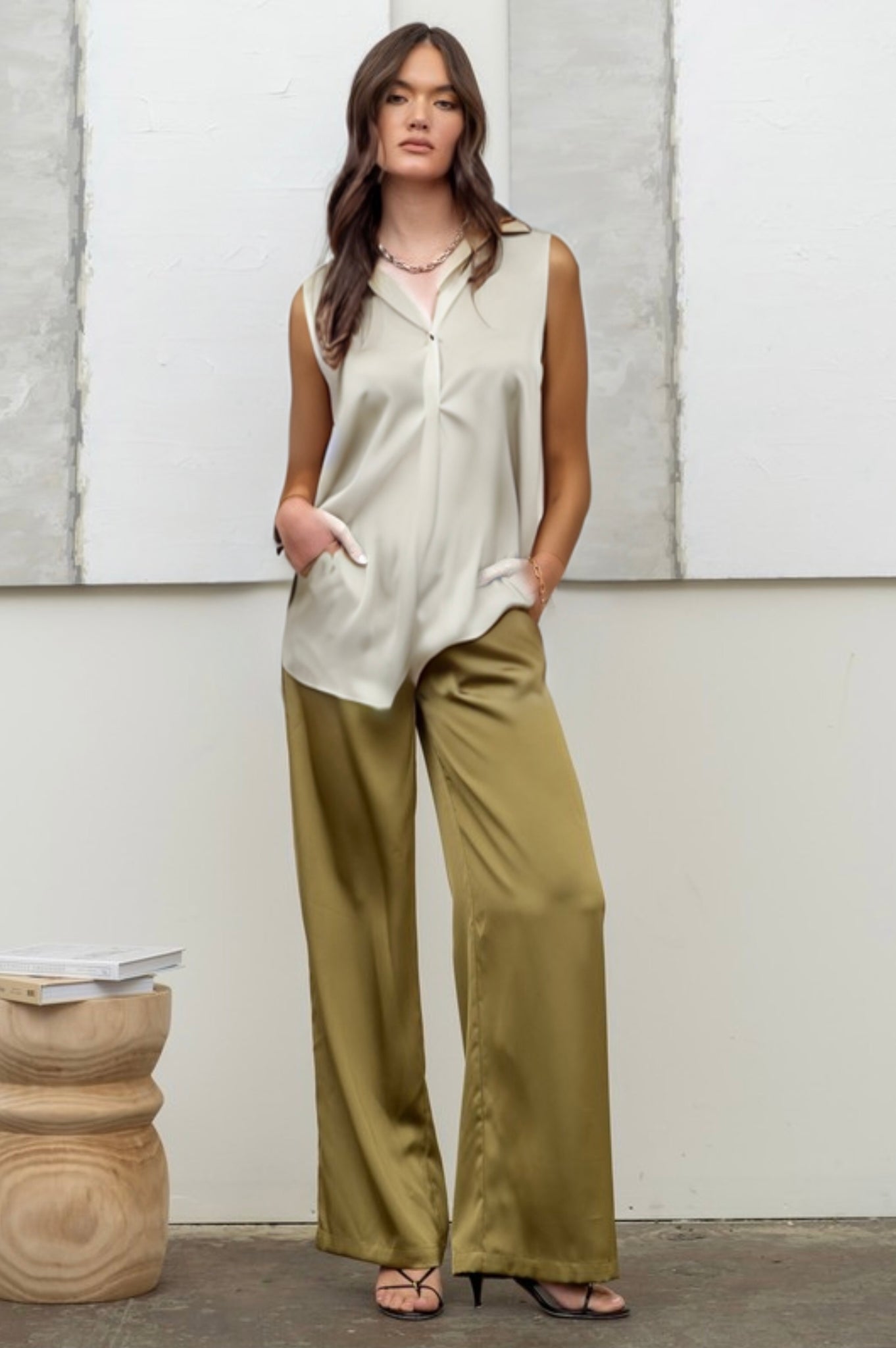 Solid Satin Wide Leg Pants