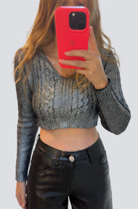 Cable Knit Metallic Foil Sweater