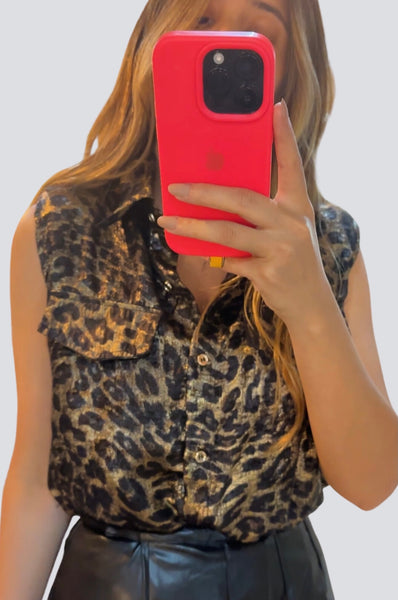 Sleeveless Shiny Leopard Print Top