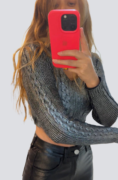 Cable Knit Metallic Foil Sweater