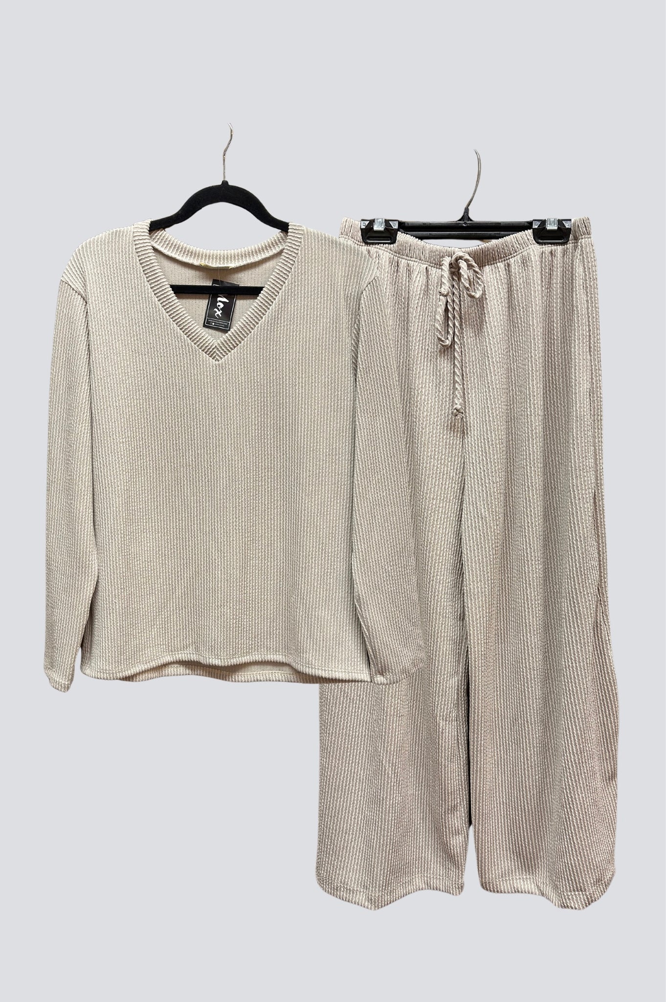 Super Soft Relaxed Fit Ribbed Fabric Long Sleeve Top + Ankle Cropped Pants Set