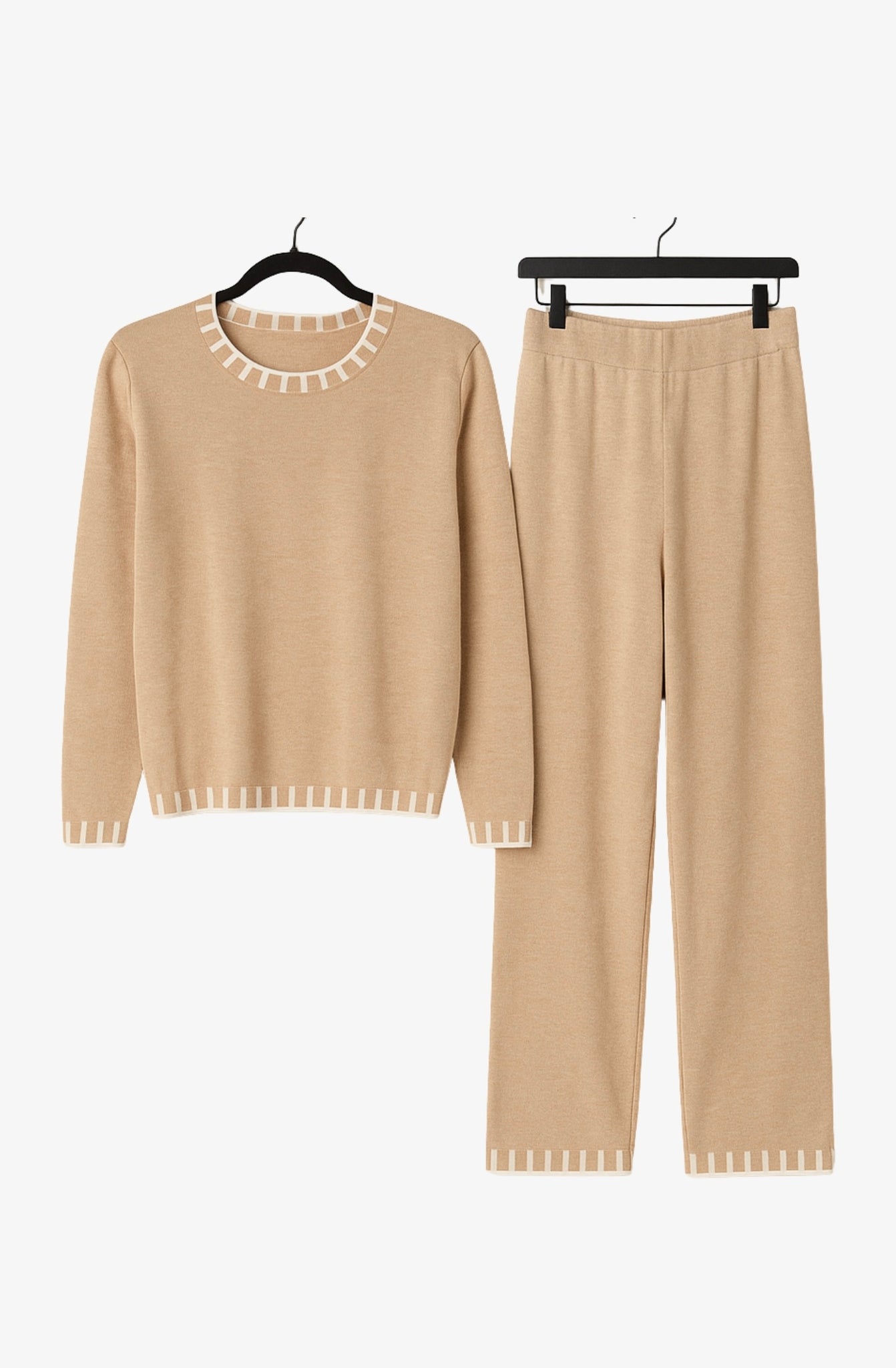 Knit Set Long Sleeves With Trim Set (Sweater Top + Pants Set)