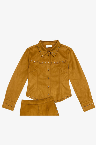 Camisa Manga Larga de Suede con Estoperoles