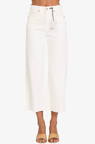 High Rise Wide Leg Cropped White Denim Jeans