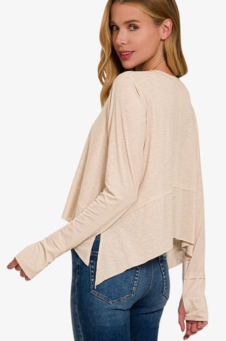 Shark Bite Side Slit Long Sleeve Top