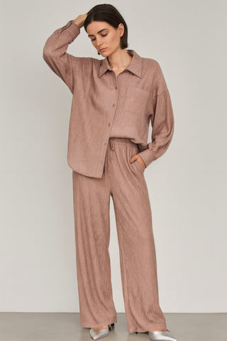 Rhinestone Crinkled Button Down Blouse + Pants Set