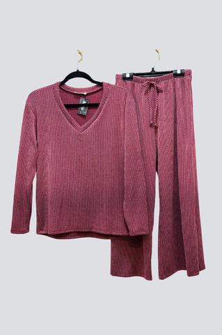 Super Soft Relaxed Fit Ribbed Fabric Long Sleeve Top + Ankle Cropped Pants Set