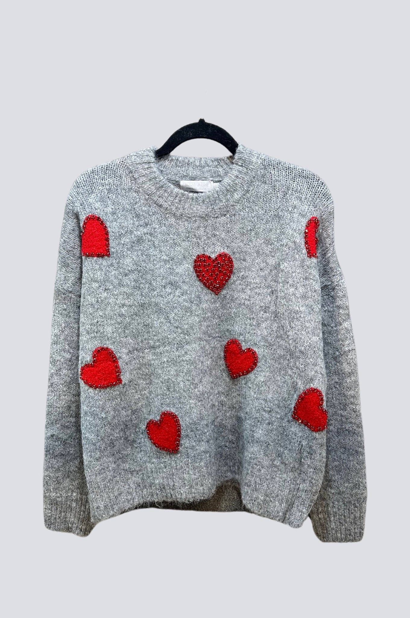 Knit Cozy Embellished Hearts Sweater