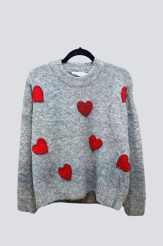 Knit Cozy Embellished Hearts Sweater