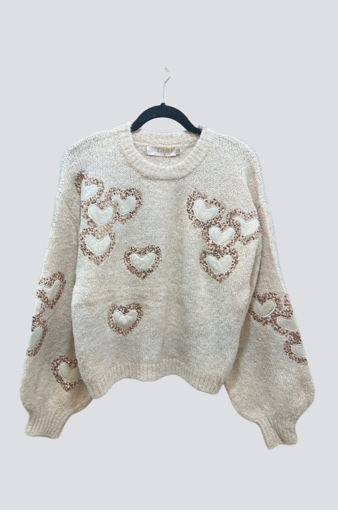 Sequin Hearts Embroidered Heavy Knit Sweater