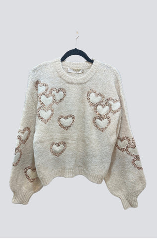 Sequin Hearts Embroidered Heavy Knit Sweater