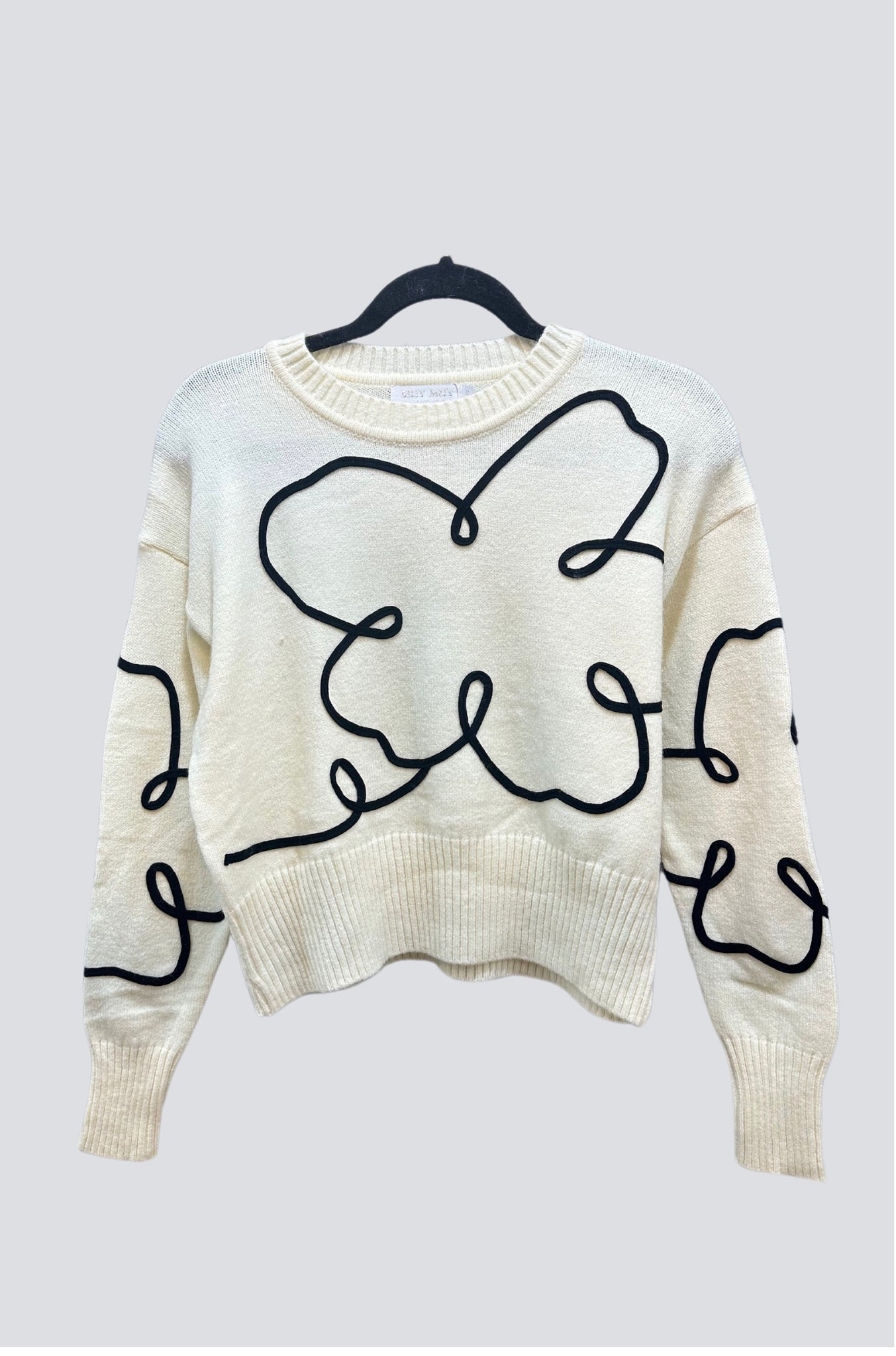 Embroidered Abstract Flowers Knit Sweater