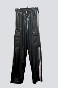 Faux Leather Track Cargo Pants