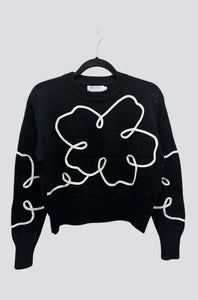 Embroidered Abstract Flowers Knit Sweater