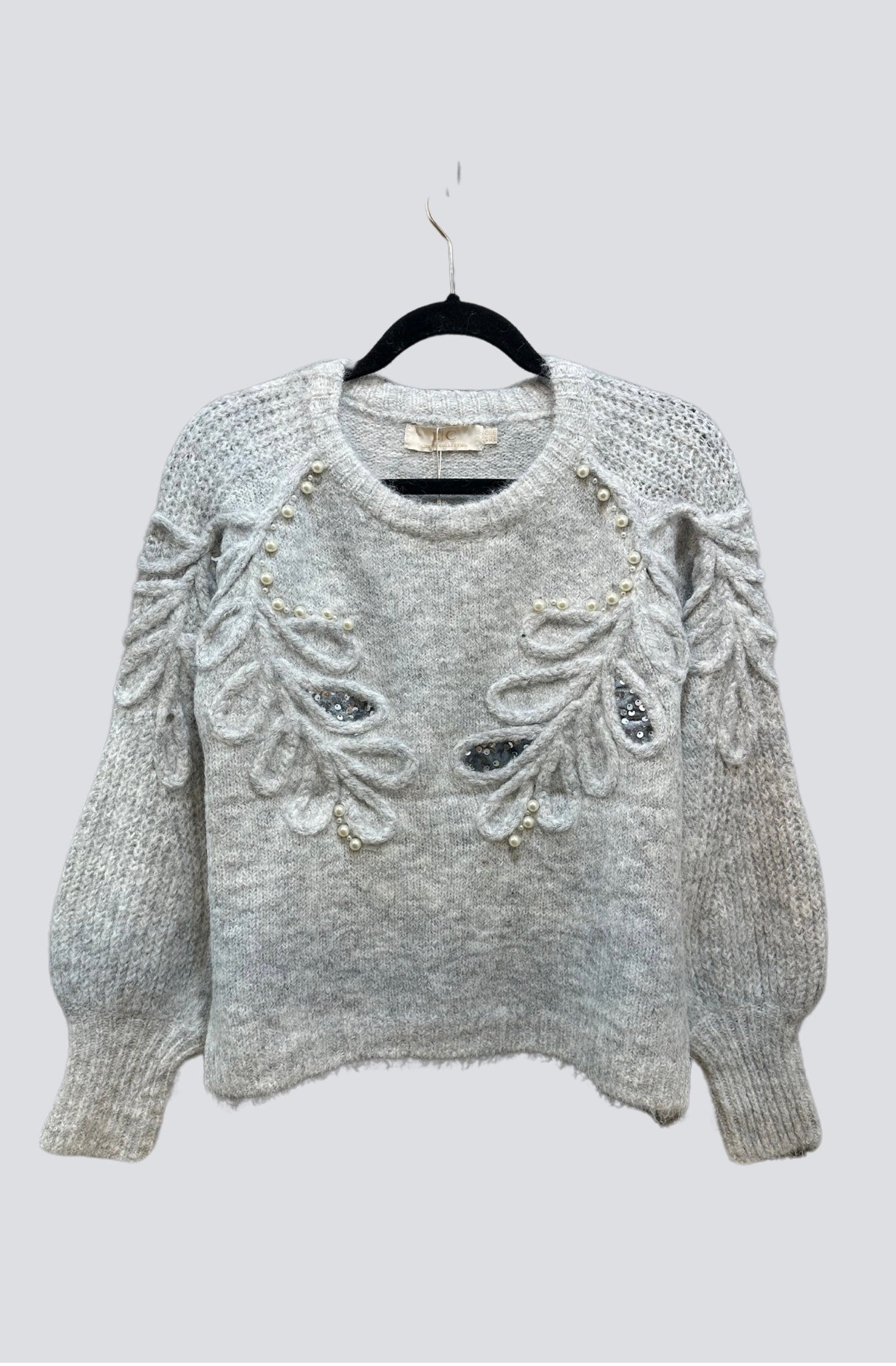 Sequin & Pearls Embroidered Heavy Knit Sweater