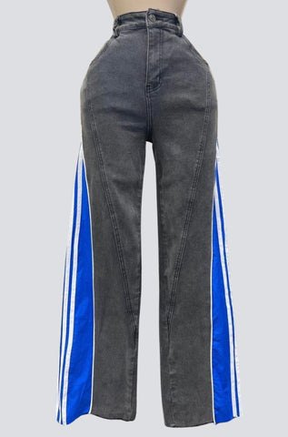 Super Stretch Blue Track Denim Wideleg Jeans