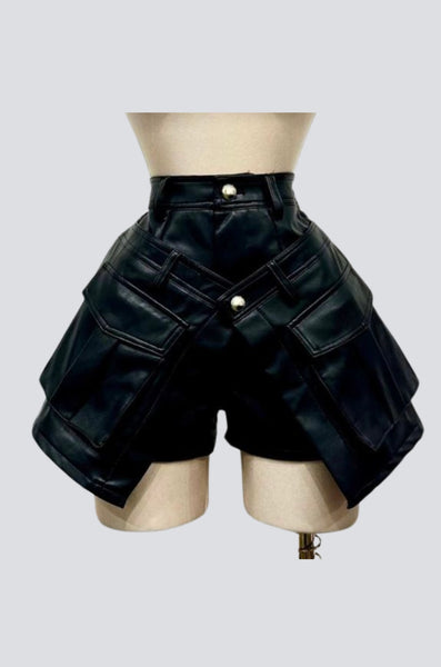 Faux Leather Asymmetric Skort