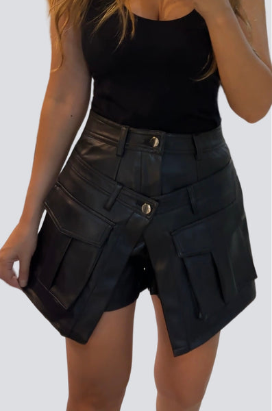 Faux Leather Asymmetric Skort