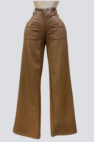 Faux Leather WideLeg High Waisted Pants