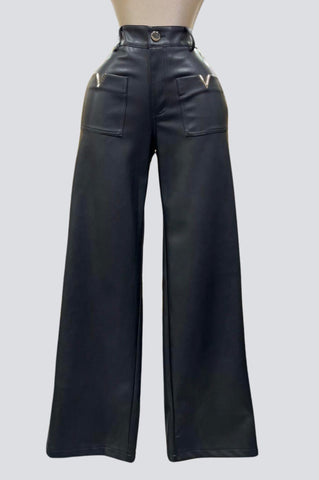 Faux Leather WideLeg High Waisted Pants