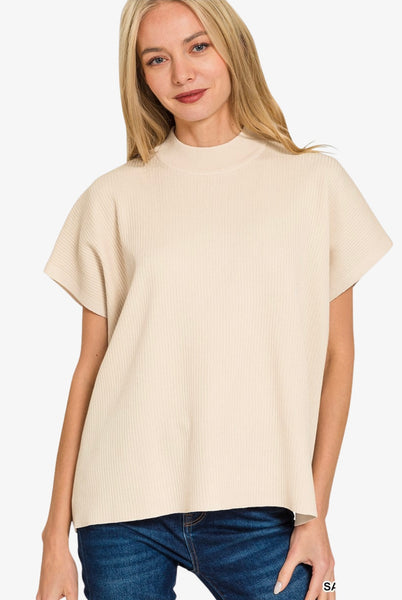 Knit Mock Neck Short Sleeve Boxy Top