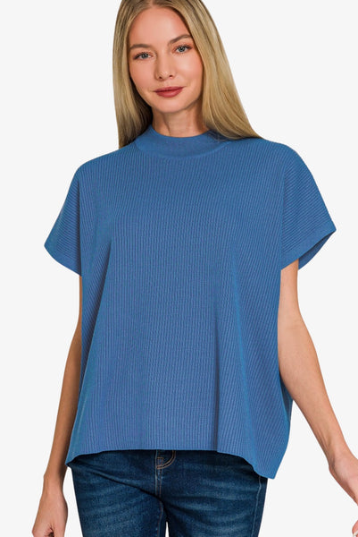 Knit Mock Neck Short Sleeve Boxy Top