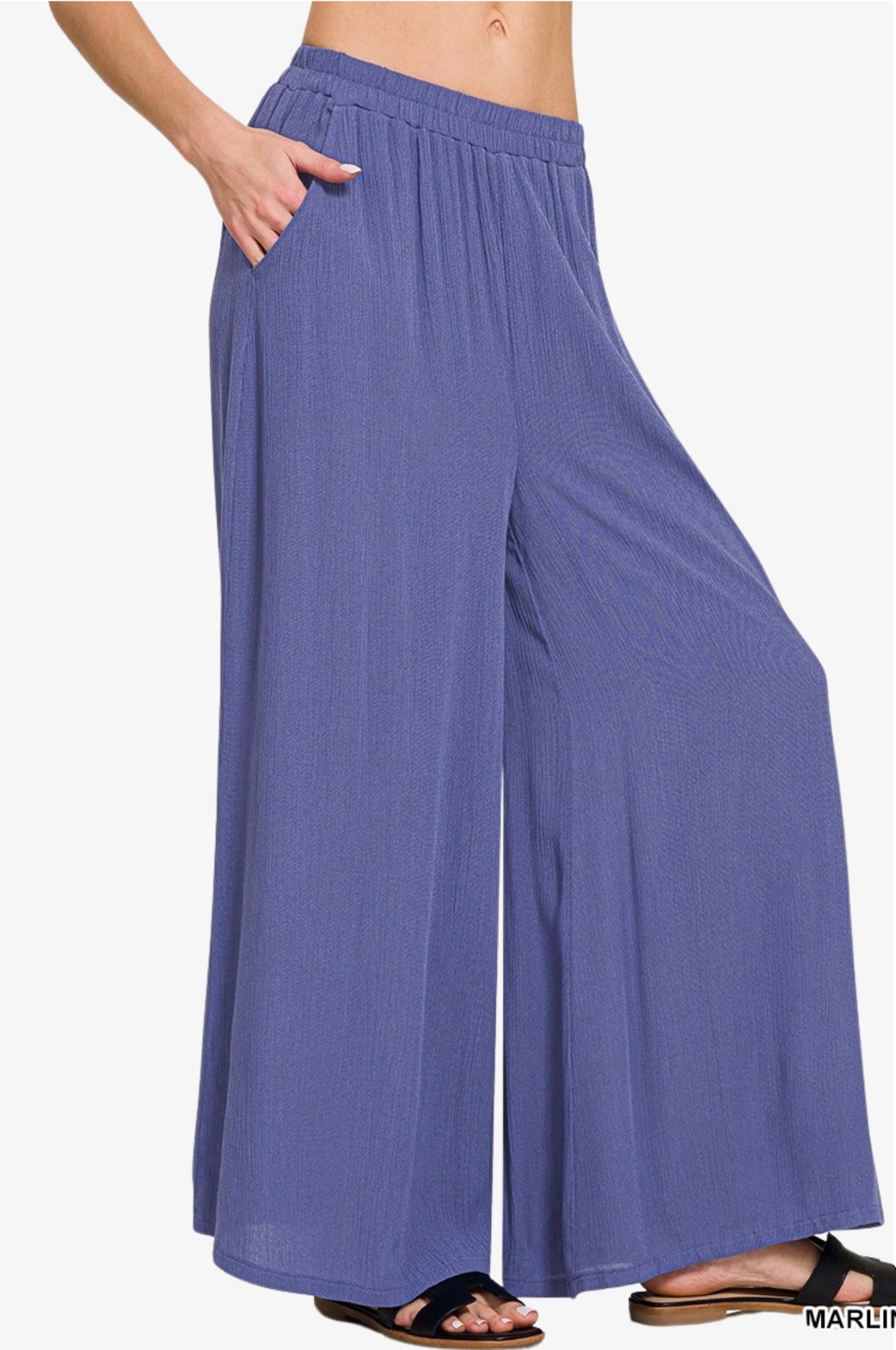 Rayon Crinkle Wide Pants With Pockets