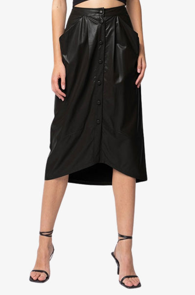 Vegan Leather Button Down Pencil Skirt