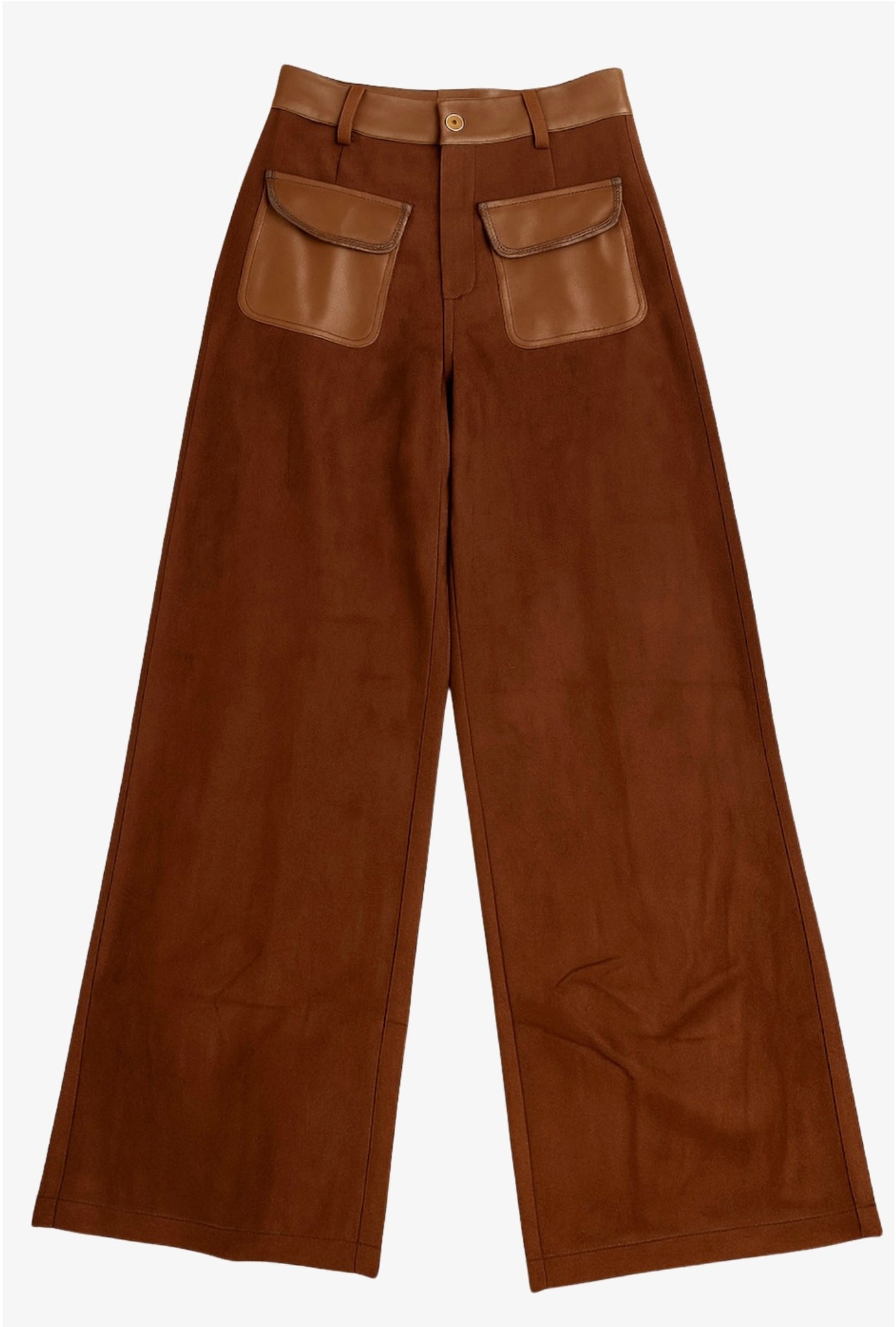 Pantalon Suede con Pretina y Bolsas de Piel