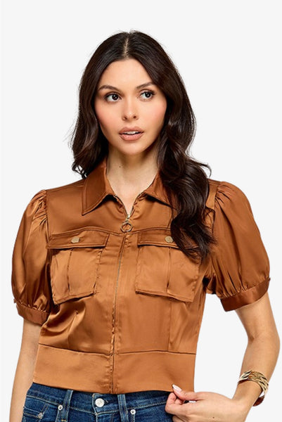 Satin Cropped Blouse Jacket