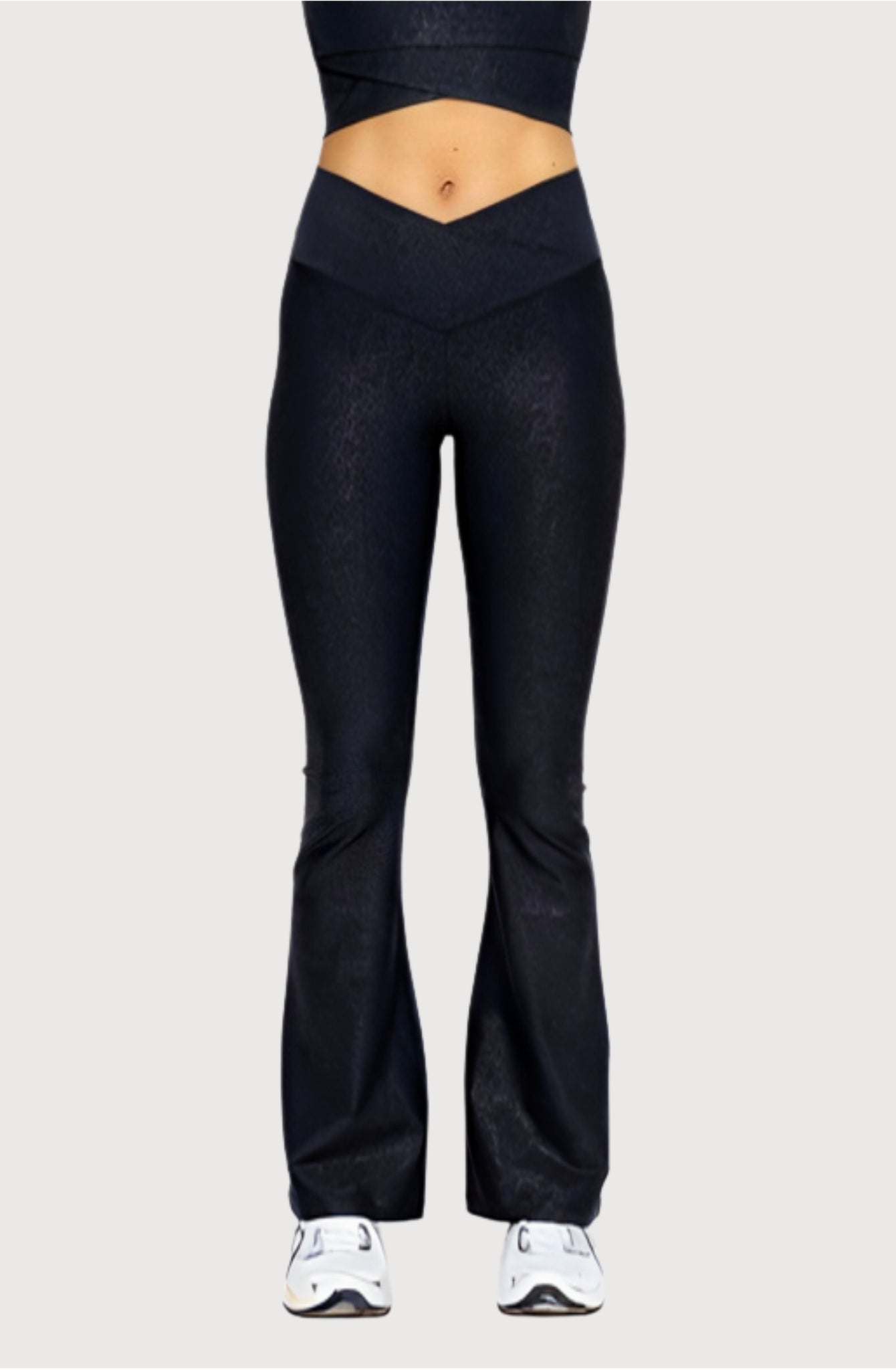 Sparkle Foil Look Crossover Flared Leggings