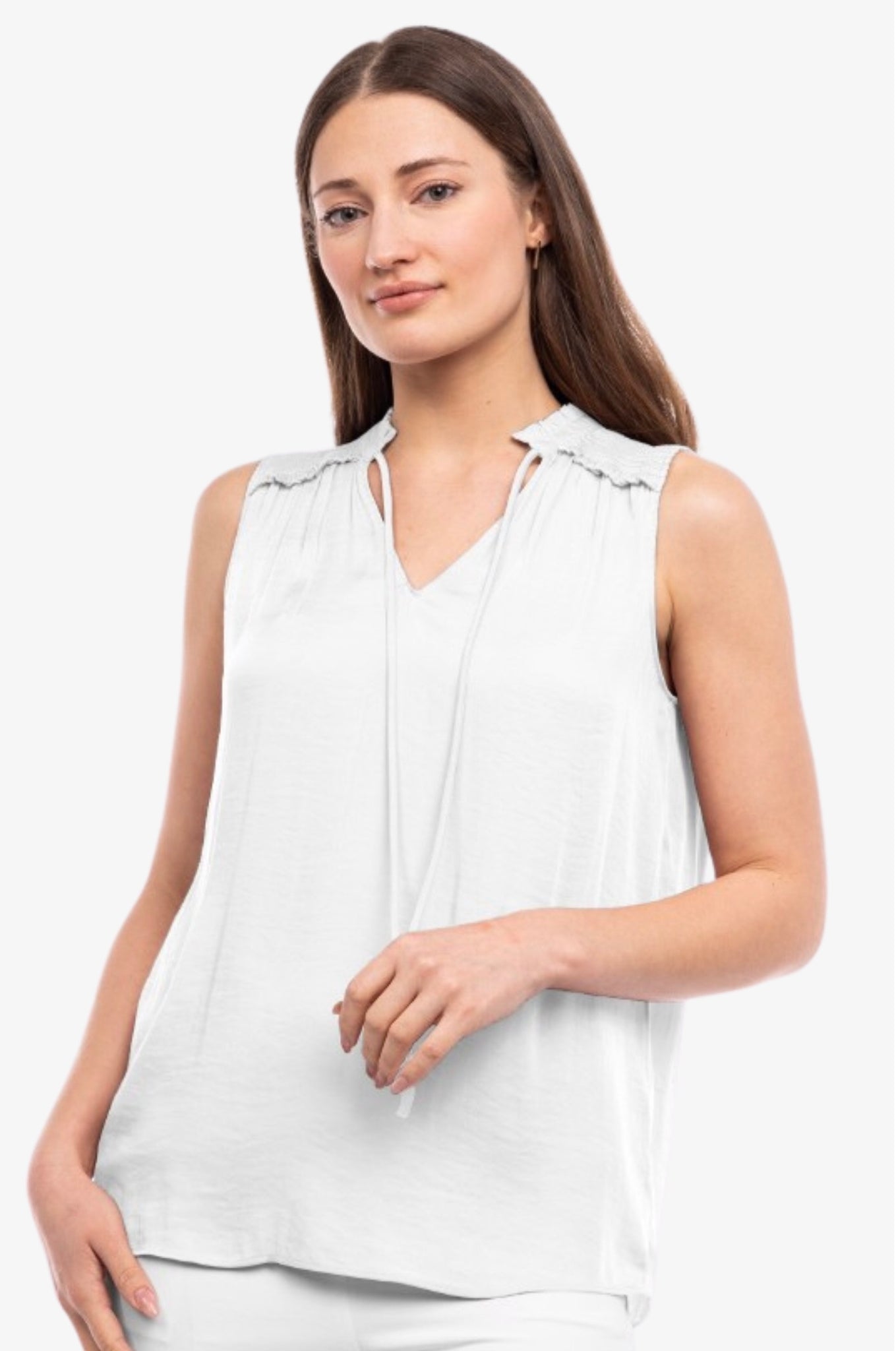 Soft Satin Feel Top With Shoulder Smocking