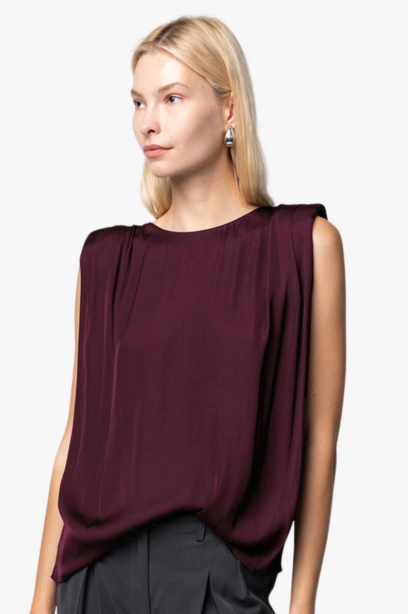 Satin Padded Shoulder Top