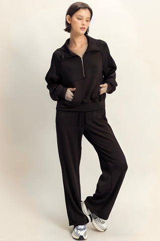 Soft Modal Scuba Mix Wide-leg Drawstring Pants