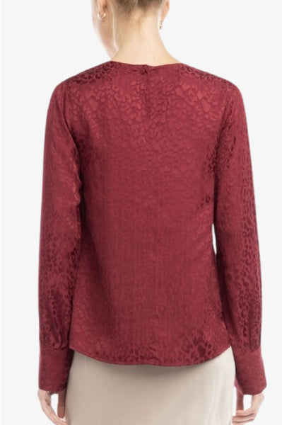 Leopard Jacquard Long Sleeve Blouse